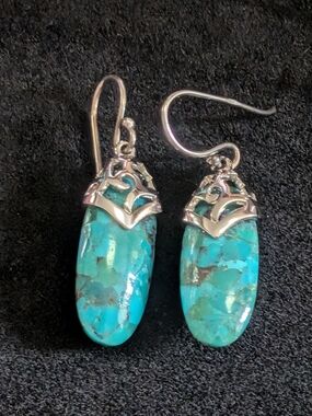 Handcrafted Sterling Silver 925 Turquoise Drop Earrings with Silver Accents